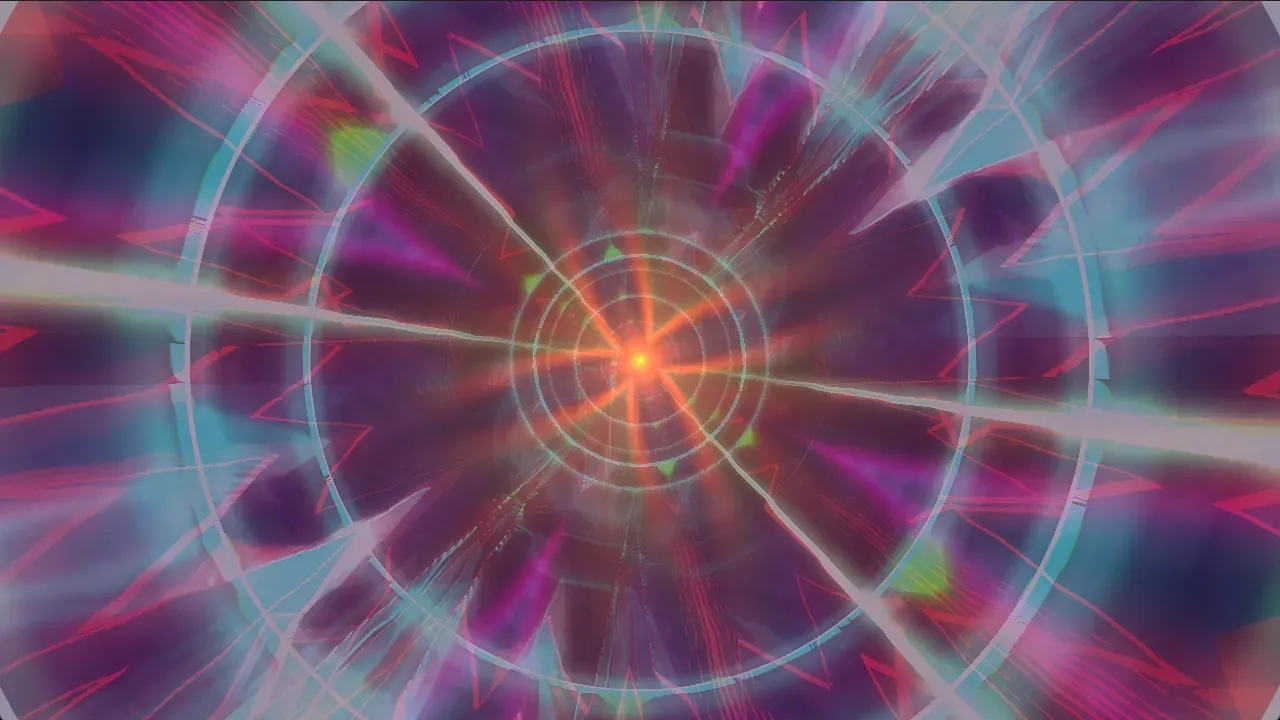The same thing on Windows — a magenta and violet flower behind a pale blue ring and the red spokes of a second preset cutting across it