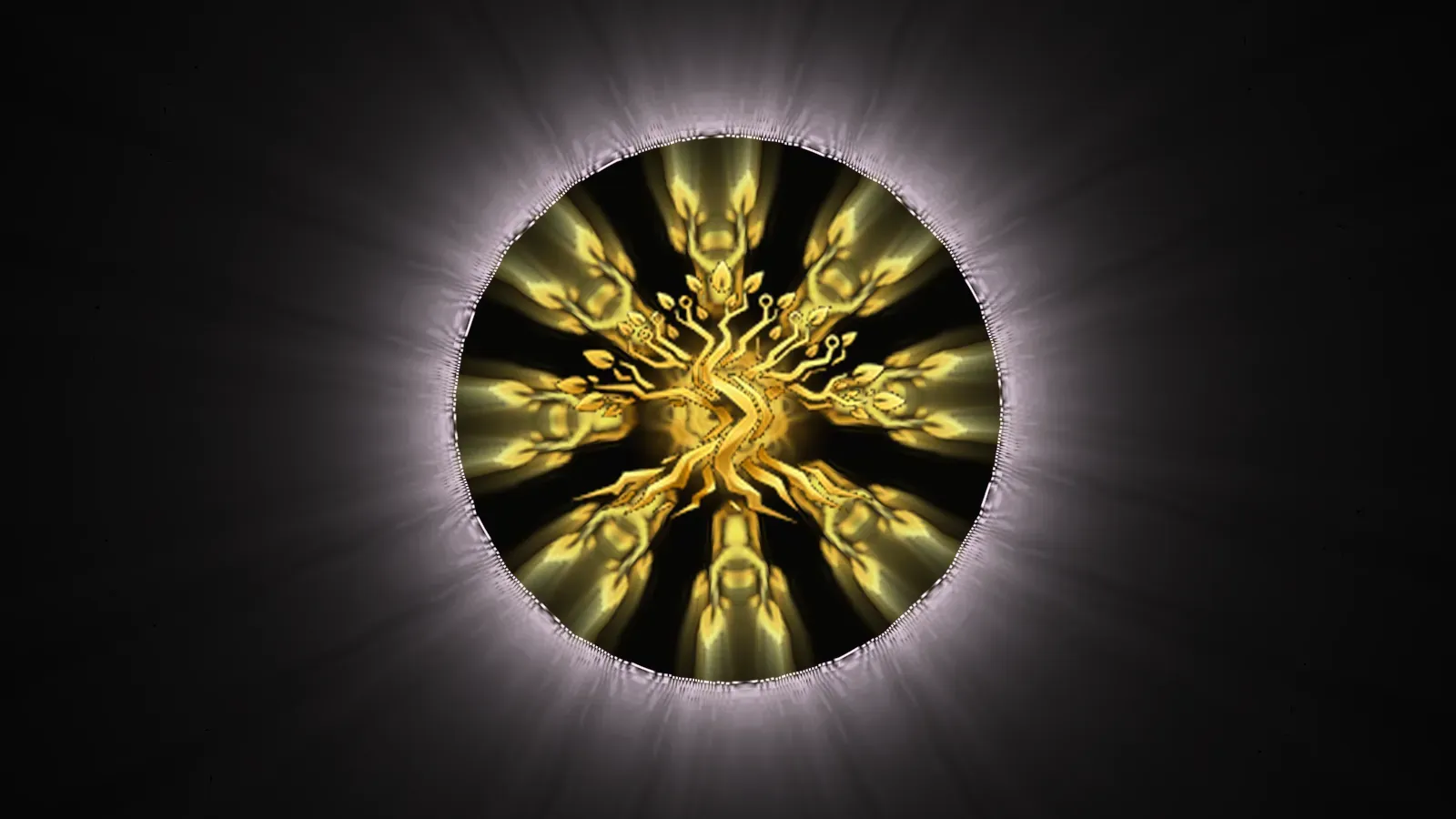 The same logo in the middle of an eclipse preset, its corona burning around the edge