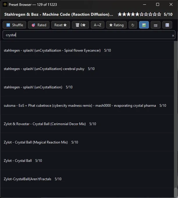 The same search on Windows, the title bar counting 129 matches out of 11,223